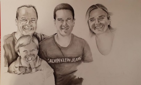 Retrato desenhado à mão - 4 pessoas