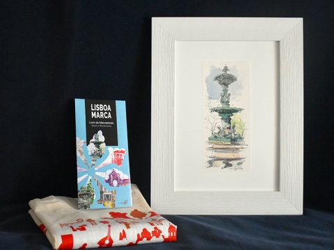 1 LISBOA MARCA e 1 Saco + 1 Desenho Original Fonte Monumental do Rossio de Jolanta Rikveile Mourinha