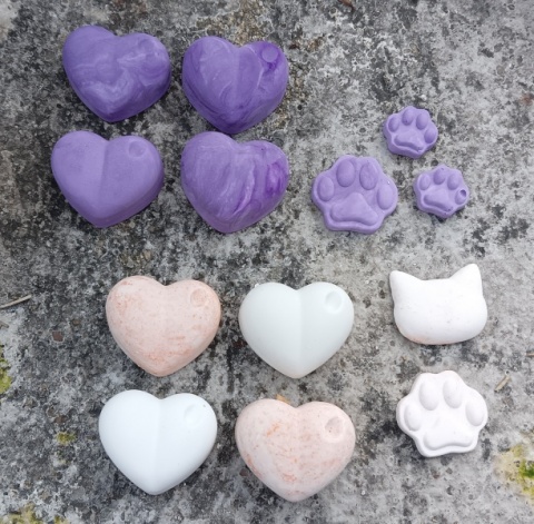 Coração, conjunto de 4 patinhas ou silhueta de gato + 2 patinhas - perfumados