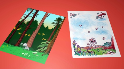 Oferta de um cartoon pintado + poster de formato A4