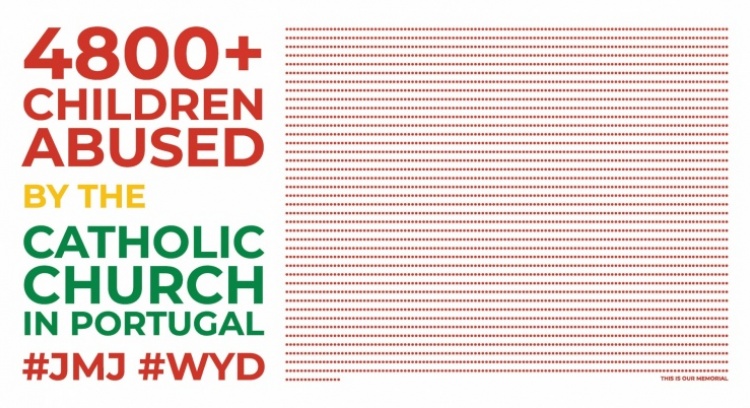 3rd billboard &quot;+4800 children abused by the Catholic Church in Portugal. #WYD&quot;